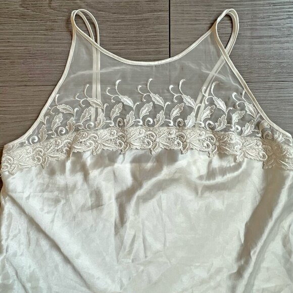 Vintage 90s White Slip Dress Bridal Lingerie Sheer Ivory Lace Dentelle Size L - Picture 2 of 5